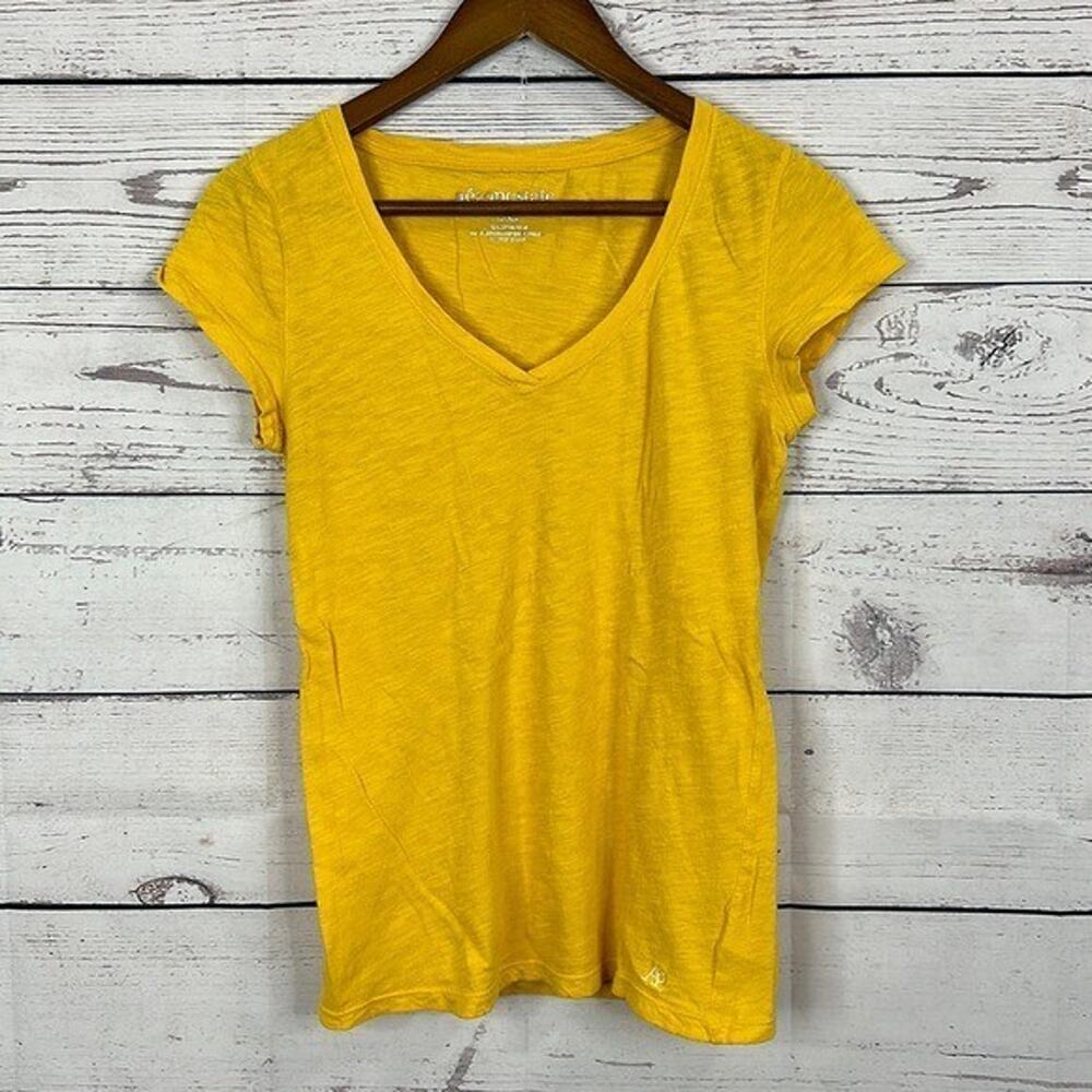Aeropostale Tee Shirt Top Womens Juniors Large Yellow Vneck Short Sleeve Basic